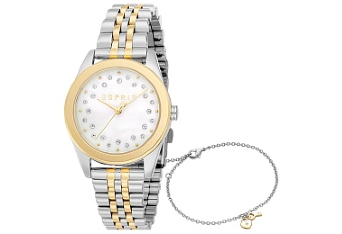 ESPRIT Women Watch, Two Tone Silver & Gold Color Case, White MOP Dial, Two Tone Silver & Gold Color 