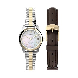 Womens Two-Tone Gift Set with Brown Strap