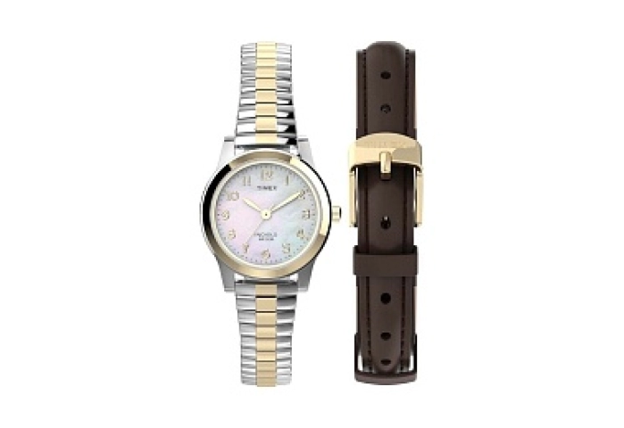Womens Two-Tone Gift Set with Brown Strap