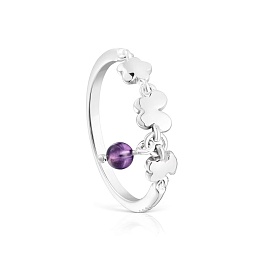 SILVER RING 3 MOTIFS AMETHYST GEM N14