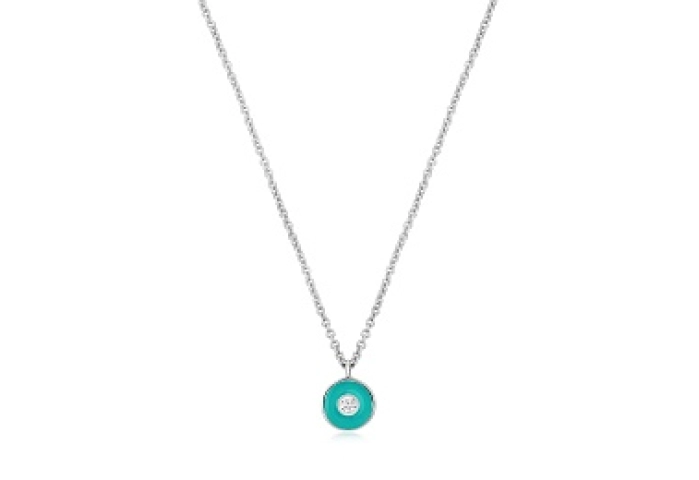 TEAL ENAMEL DISC SILVER NECKLACE