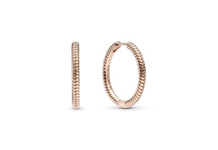 Snake chain pattern 14k rose gold-plated hoop earr