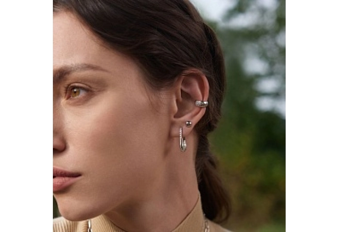 Silver Pearl Interlock Oval Hoop Earrings