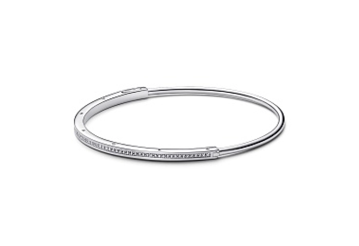 Pandora logo sterling silver bangle with clear cub