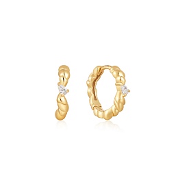Gold Twisted Wave Huggie Hoop Earrings