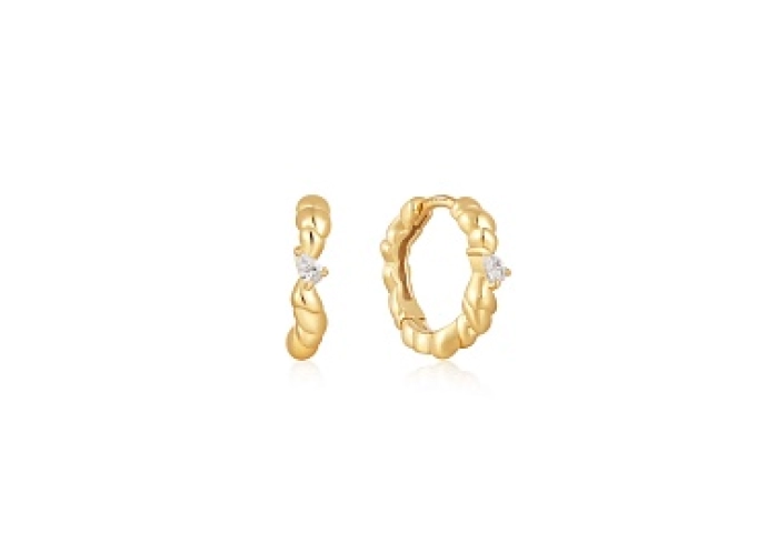 Gold Twisted Wave Huggie Hoop Earrings