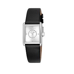 ESPRIT Women Watch, Silver Color Case, Silver Dial, Black Leather Strap, 3 Hands, 3 ATM