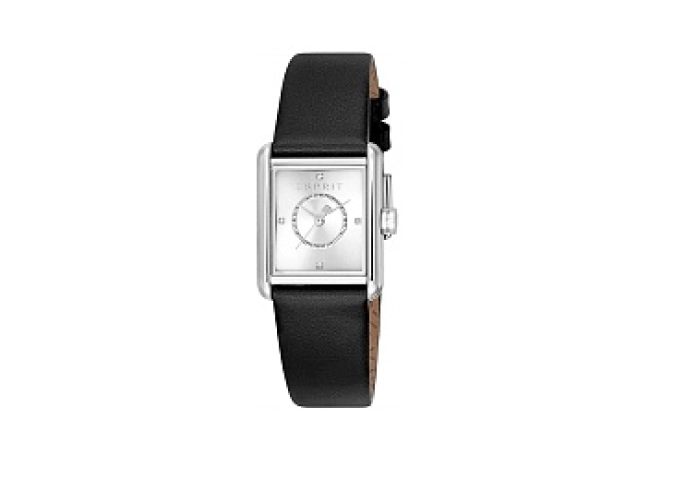 ESPRIT Women Watch, Silver Color Case, Silver Dial, Black Leather Strap, 3 Hands, 3 ATM