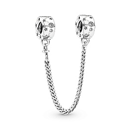 Constellation sterling silver safety chain with clear cubic zirconia and shimmering silver white