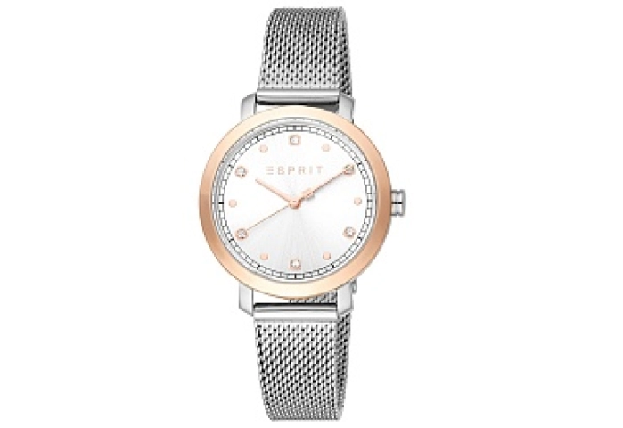 ESPRIT&Stainless5 ATMRose WomenGoldSteelColorMeshWatch,Case,Bracelet,TwoSilverTone3Dial,Hands,Silver