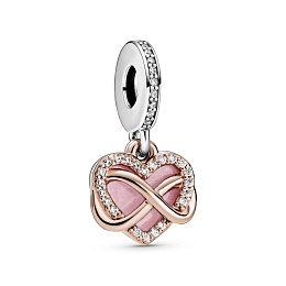 Infinity heart Pandora Rose and sterling silver dangle with clear cubic zirconia and pink enamel/Сер