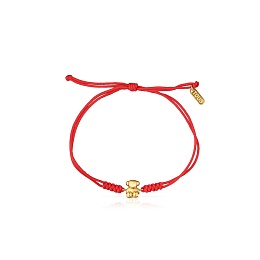 18 KT GOLD BRACELET BEAR 6.8MM RED CORD