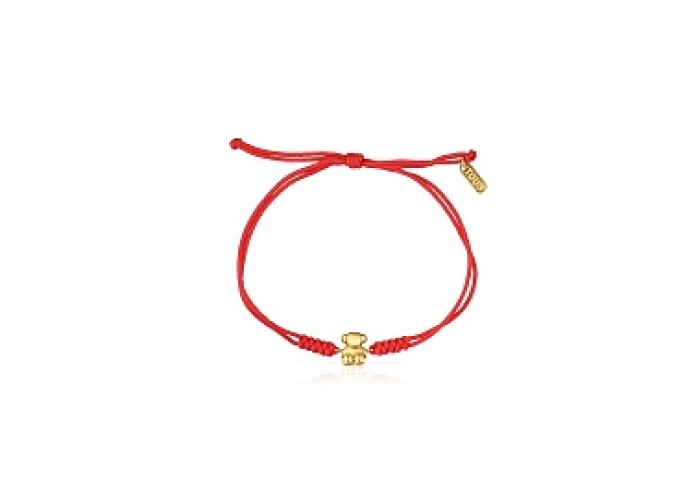 18 KT GOLD BRACELET BEAR 6.8MM RED CORD