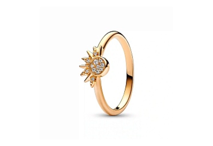 Celestial sun 14k gold-plated ring with clear cubi