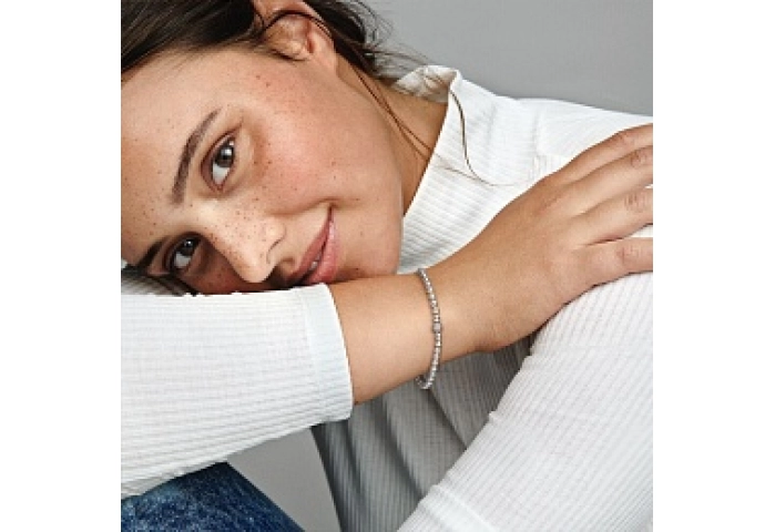 Beaded sterling silver bracelet with clear cubic z