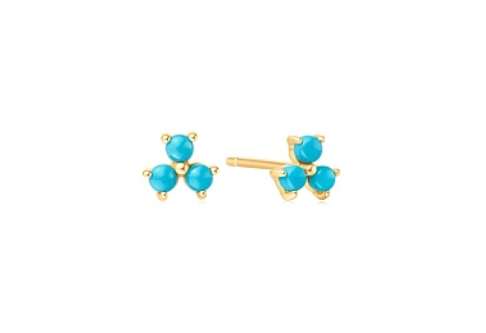 Gold Lab Created Turquoise Lotus Stud Earrings