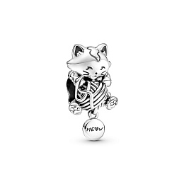 Kitten and yarn ball sterling silver charm