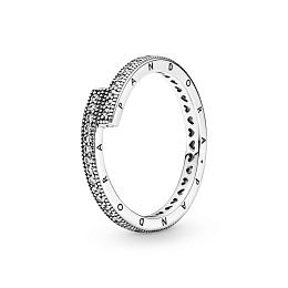 Pandora logo sterling silver ring with clear cubic