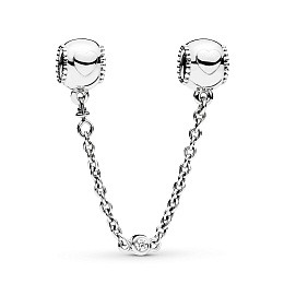 Hearts silver safety chain with clear cubiczirconi