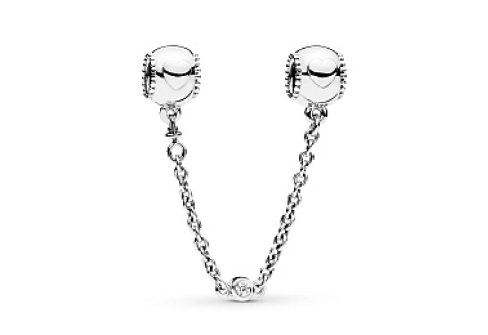 Hearts silver safety chain with clear cubic zircon