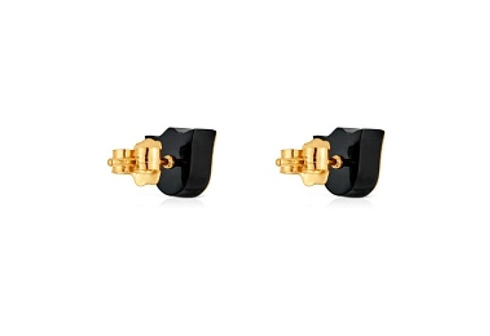 18KT GOLD EARRINGS TULIP ONYX 8MM
