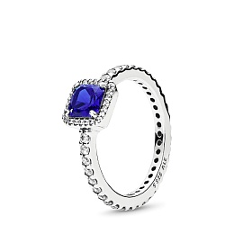 Silver ring with true blue crystal and clearcubic