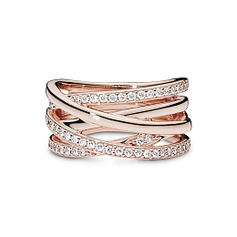 14k Rose gold-plated ring with clear cubic zirconi