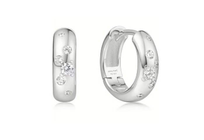 Silver Small Chubby Sparkling Huggie Hoop Earrings