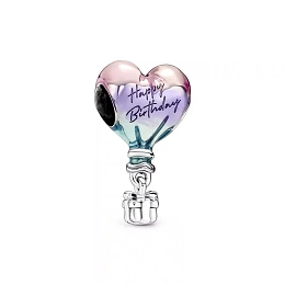 Happy Birthday balloon sterling silver charm with shaded transparent pink, purple and blue enamel