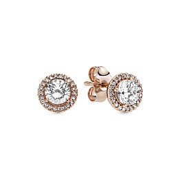 14k Rose gold-plated stud earrings with clear cubi