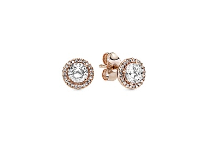 14k Rose gold-plated stud earrings with clear cubi