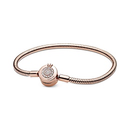 Snake chain Pandora Rose bracelet and crown O clasp with clear cubic zirconia/Браслет Pandora Rose с
