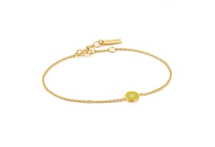 Neon Yellow Enamel Disc Gold Bracelet