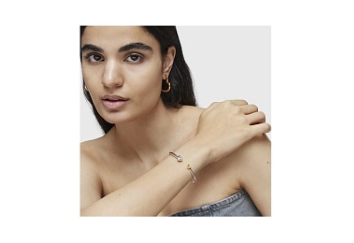 SILVER GOLDPLATED BANGLE BRC HEART 2TONE