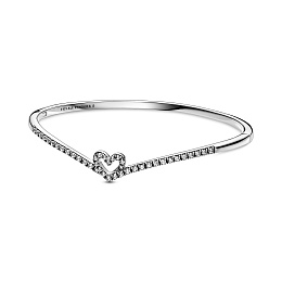 Heart and wishbone sterling silver banglewith clear cubic zirconia /599297C01-3