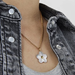 SILVER GOLDPLATED PENDANT FLOWER 2TONE