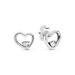Asymmetrical heart stud earrings with clearcubic z