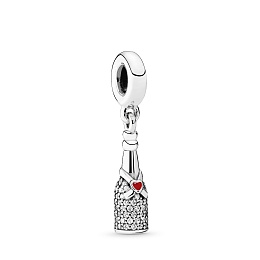 Sparkling wine silver dangle with clear cubic zirc