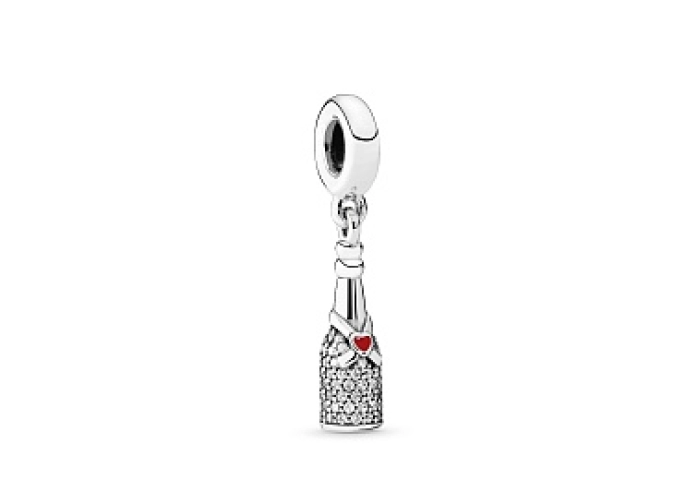 Sparkling wine silver dangle with clear cubic zirc