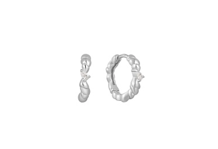 Silver Twisted Wave Huggie Hoop Earrings