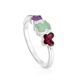 SILVER RING 3 MOTIFS GEMSTONES N12