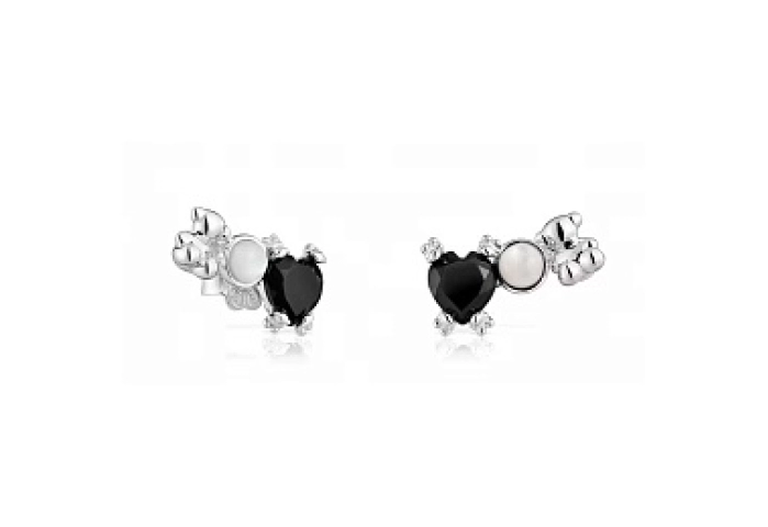 SILVER EARRINGS M.O.P. ONIX HEART