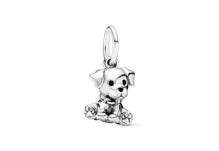 Labrador dog silver dangle with black enamel