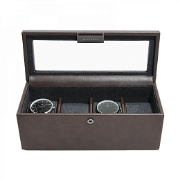 STACKERS MENS 4 PIECE WATCH BOX - BROWN