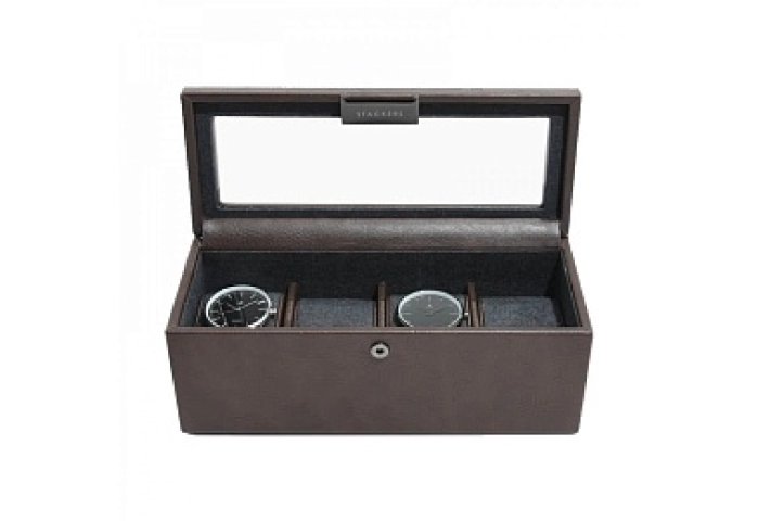 STACKERS MENS 4 PIECE WATCH BOX - BROWN