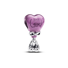 Baby girl balloon sterling silver charm with color