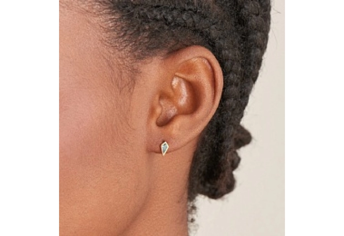 TEAL SPARKLE EMBLEM SINGLE BARBELL EARRING