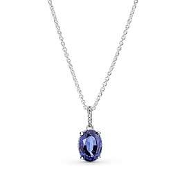 Sterling silver collier with princess blue crystal and clear cubic zirconia /390055C01-45