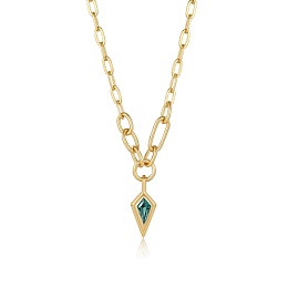 TEAL SPARKLE DROP PENDANT CHUNKY CHAIN NECKLACE