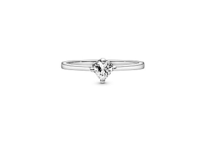 Heart sterling silver ring with clear cubic zircon
